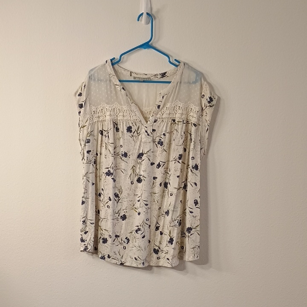 Daniel Rainn Cream and Blue Floral Blouse